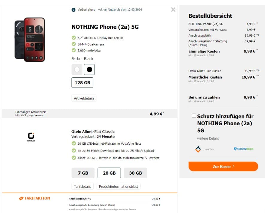 Nothing Phone 2A + Otelo Allnet-Flat Classic Mit 20 Gb Lte