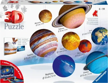 Ravensburger 3D Puzzle Planetensystem 11668 - Planeten als 3D Puzzlebälle (540-tlg.)