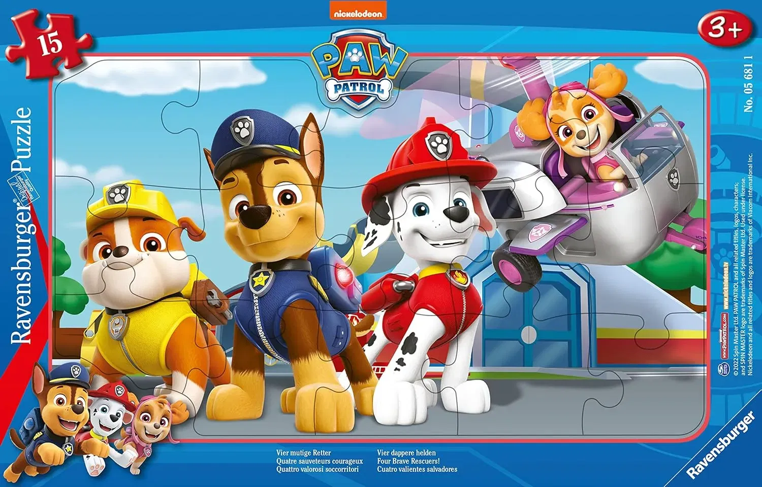 Ravensburger Kinderpuzzle 05681 - Vier Mutige Retter - 15 Teile Paw Patrol Rahmenpuzzle