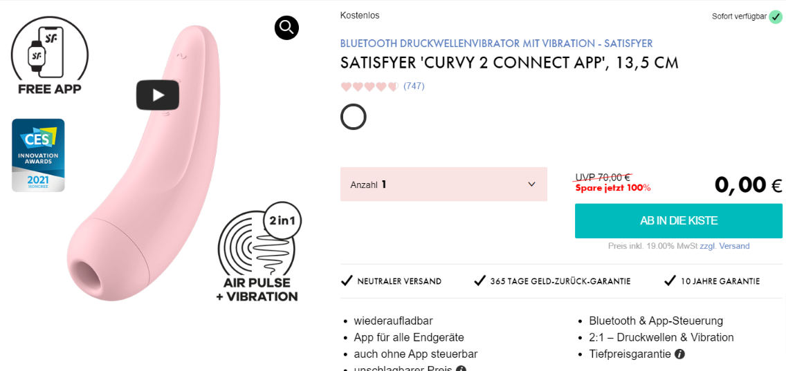 Satisfyer Curvy 2 Connect App Bluetooth Druckwellenvibrator