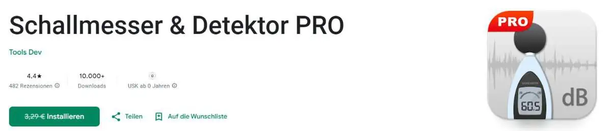 Schallmesser & Detektor PRO gratis [Google Play Store] (statt 3,29 €)