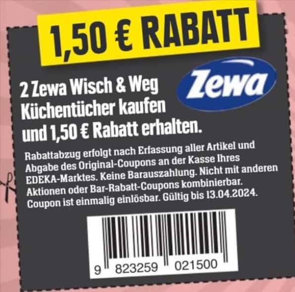 Zewa Wisch und Weg Coupons mit 1,50 € Sofort Rabatt [Edeka]