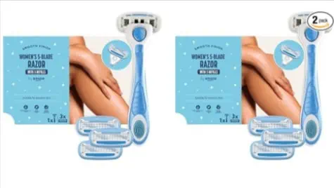 by Amazon für Damen, 5-teiliges Set Klingen Rasierer, Blau, 1 Stück + 3 Nachfüllpackungen (Packung mit 2) für 7,52 € (Prime)
