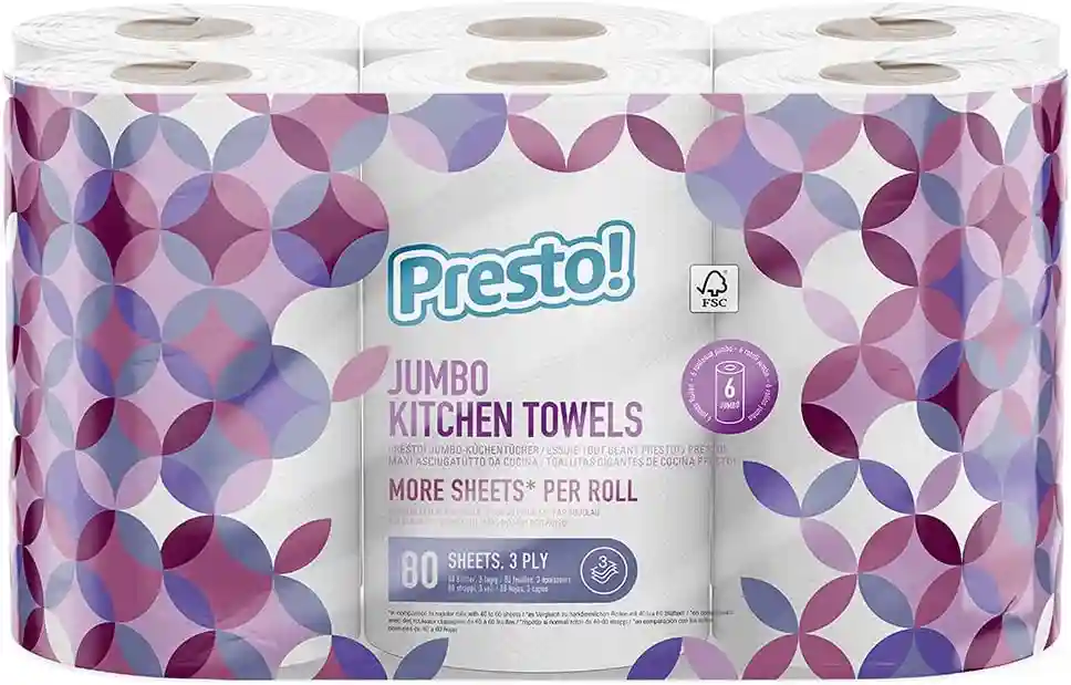 6er Pack: Presto! Jumbo Küchenrollen (80 Blatt) ab 5,23 € inkl. Versand