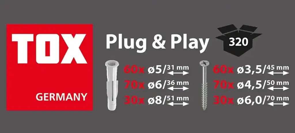 Tox Sortimentskoffer Plug Und Play, 320 Tlg. Mit Allzweckdübel Für 12,95 € Inkl. Prime-Versand