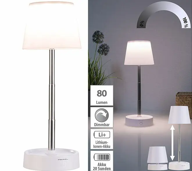 Dimmbare Teleskop-Akku-Tischleuchte mit 80 Lumen, 1.200 mAh, USB-C für 7,71 € inkl. Versand