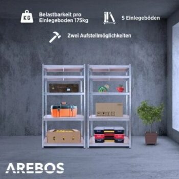 AREBOS-2x-Schwerlastregal-180x90x30cm-875-kg-Kellerregal-Steckregal-verzinkt