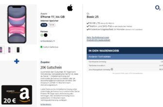 Apple iPhone 11 + 20 € Amazon Gutschein + o2 Basic 25 30 GB LTE