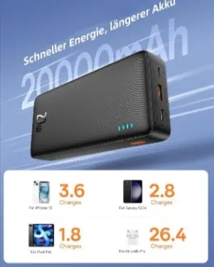 Baseus Powerbank 20000mAh 20W PD QC Ladegerät mit USB C für 15,29 € inkl. Prime-Versand