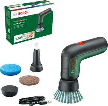 Bosch Home and Garden Akku Reinigungsbürste UniversalBrush (integrierter 3,6-V-Akku, 1 Micro-USB-Kabel und 4 Reinigungsaufsätze enthalten, im Karton)