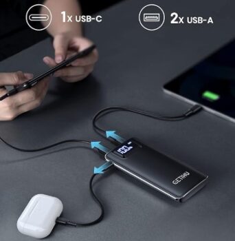 GETIHU-Power-Bank-10000mAh-3A-Ausgänge-USB-C