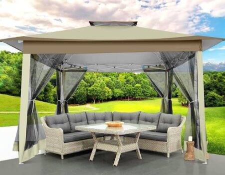 Hoteel-Faltpavillon-3x3-Wasserdicht-Stabil-Winterfest-Garten-Pavillon-partyzelt-mit-4-Seitenteilen-und-4-Sandsäcke-Party-Pavillon-Gartenzelt-Partyzelt-Khaki-Amazon-de-Garten