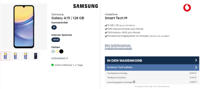 Samsung Galaxy A15 + Vodafone Smart Tech M