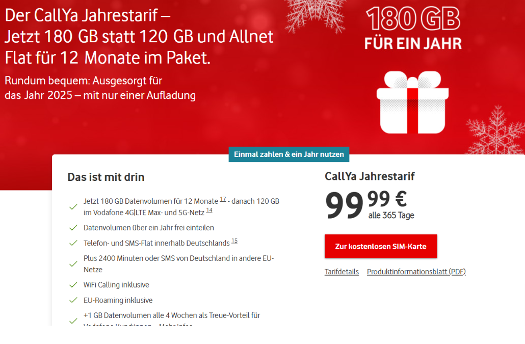 Vodafone Callya Jahrestarif