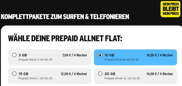 congstar Prepaid Allnet Tarifen Übersicht