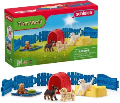 schleich FARM WORLD 42480 13-Teiliges Welpenstube Bauernhof Spielset - Mit 3 Welpenfiguren und Zubehör