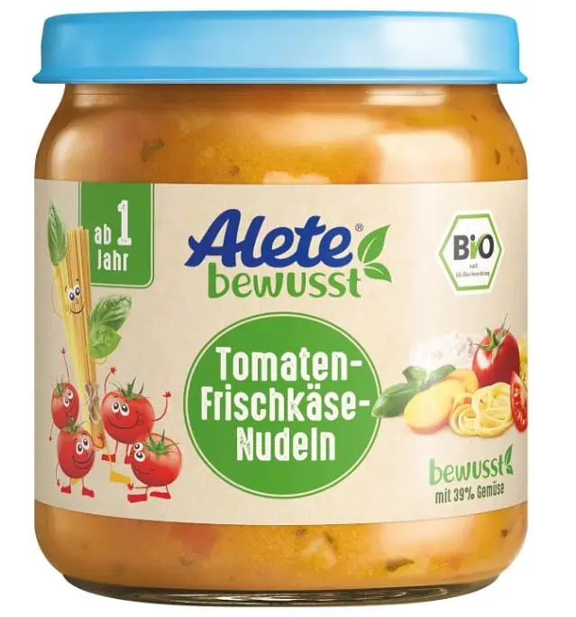 Alete Bio Gläschen Tomaten-Frischkäse-Nudeln, Menü ab 1 Jahr, 6er Pack (6 x 250 g) ab 6,43 € inkl. Prime-Versand (statt 9,30 €)