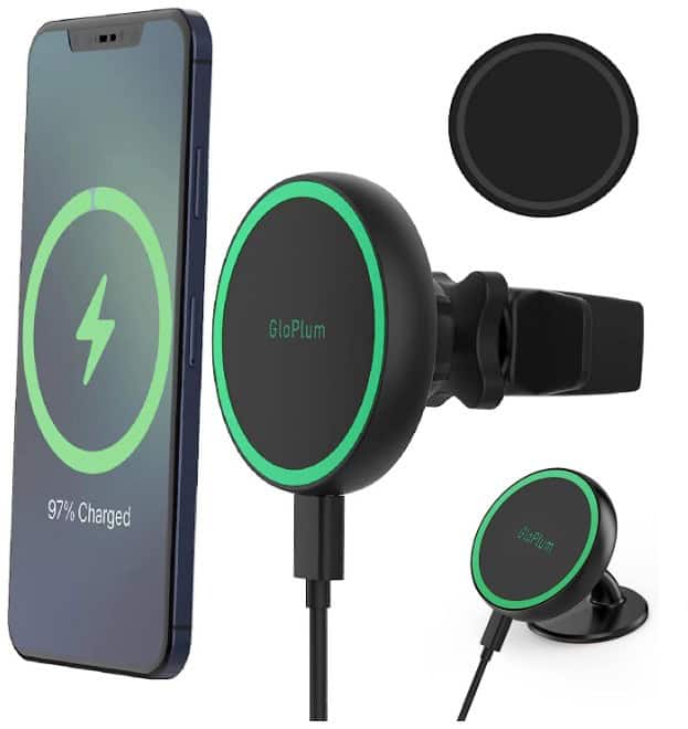 Gloplum-Kompatibel-15W-Ladegerät-Magsafe-Autohalterung-Kabelloses-Magnet-Auto-Handyhalter-Wireless-Car-Charger