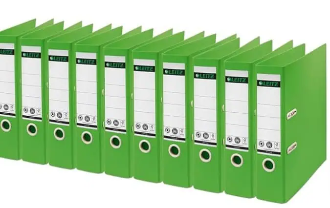 10er Pack Leitz Recycle Qualitäts-Ordner 180° A4, 8 cm Rückenbreite (10180055) für 6,99€ (Prime)