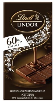 Lindt Schokolade LINDOR 60% Kakao Tafel Edelbitter-Schokolade mit einer unendlich zartschmelzenden