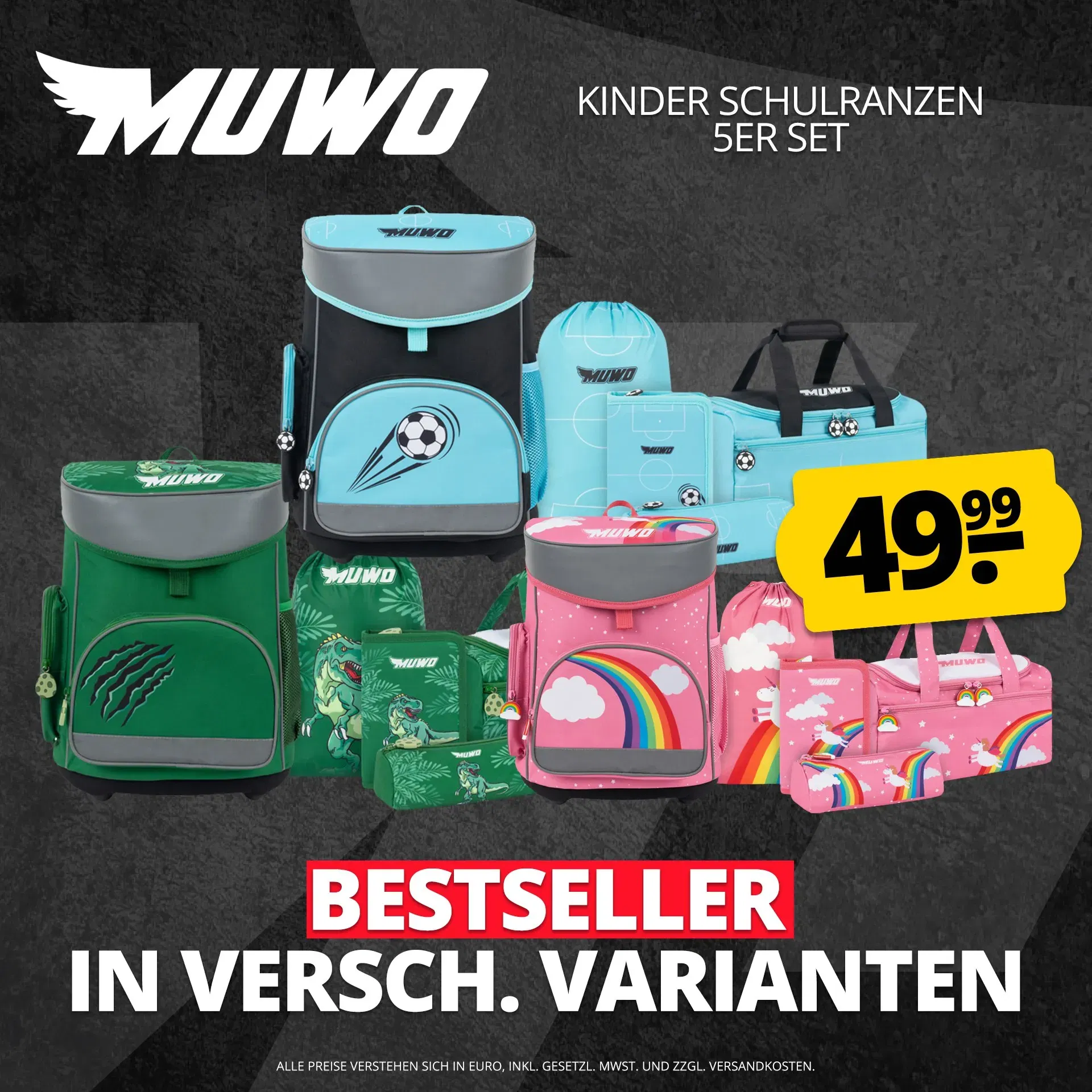 Muwo Kinder Schulranzen Set 5-Teilig