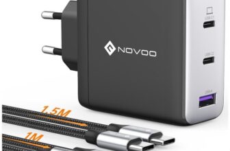 NOVOO-120W-USB-C-Ladegerät-GaN-Ⅲ-3-Port-USB-C-Netzteil-Schnellladegerät-mit-2-PD-100W-Typ-C-Kabeln-Wandladegerät-für-MacBook-