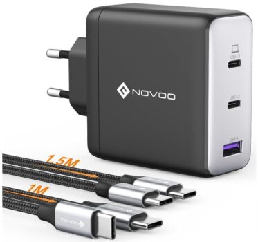 NOVOO-120W-USB-C-Ladegerät-GaN-Ⅲ-3-Port-USB-C-Netzteil-Schnellladegerät-mit-2-PD-100W-Typ-C-Kabeln-Wandladegerät-für-MacBook-