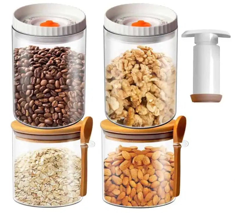 Risiours Vakuum-Vorratsdosen 2x900ml Luftdicht+2x600ml Vorratsgläser mit Bambusdeckel und Löffel für 9,98 € inkl. Prime-Versand (statt 18,98 €)