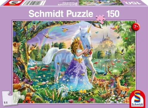 Schmidt Spiele Puzzle 56307 Prinzessin mit Einhorn und Schloß (150 Teile) Kinderpuzzle