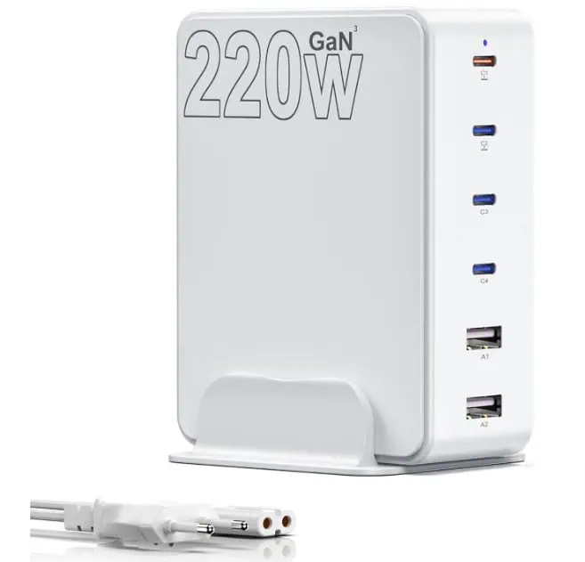 USB C Ladegerät Mehrfach 220W USB C Ladestation mit 4 USB C + 2 USB A Anschlüssen für 26,09 € inkl. Prime-Versand (statt 69,99 €)