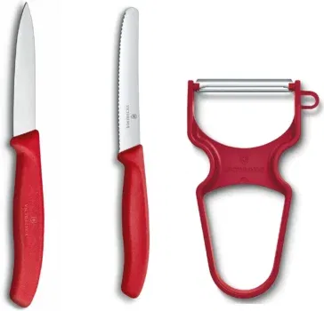 Victorinox Swiss Classic Gemüsemesser-Set, 3-teilig, Inkl. Tomatenmesser Wellenschliff, Gemüsemesser und Sparschäler