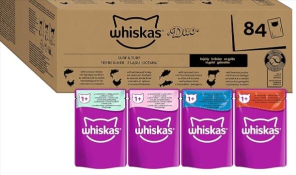 Whiskas-Adult-1-Katzennassfutter-Tasty-Duo-Surf-Turf-in-Gelee-84-Portionsbeutel-84x85g-1-Großpackung-–-Hochwertiges-Katzenfutter-nass-für-ausgewachsene-Katzen-Amazon-de-Haustier