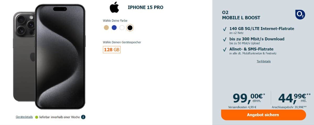 Apple Iphone 15 Pro + O2 Mobile L Boost 140 Gb 5G