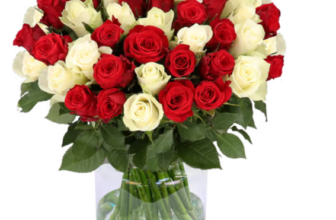 Blumenstrauß Christmas Love mit 50 rot-weiß Rosen