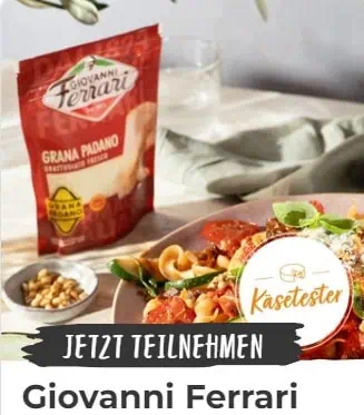 Giovanni Ferrari Grana Padano gerieben: Kostenlos testen [Bewerbung nötig]