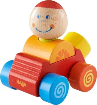 HABA 304737 - Entdeckerauto Ben, buntes Auto aus Holz mit Steckfigur