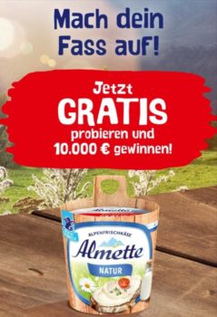 Kaufe zwischen dem 01.07.24 und dem 30.09.24 einen Almette Frischkäse deiner Wahl (ausgenommen Almette XXL) und erhalte den Kaufpreis zurück.