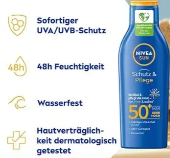 NIVEA SUN Schutz & Pflege Sonnenmilch LSF 50+ 200ml ab 5,75 € inkl. Prime-Versand