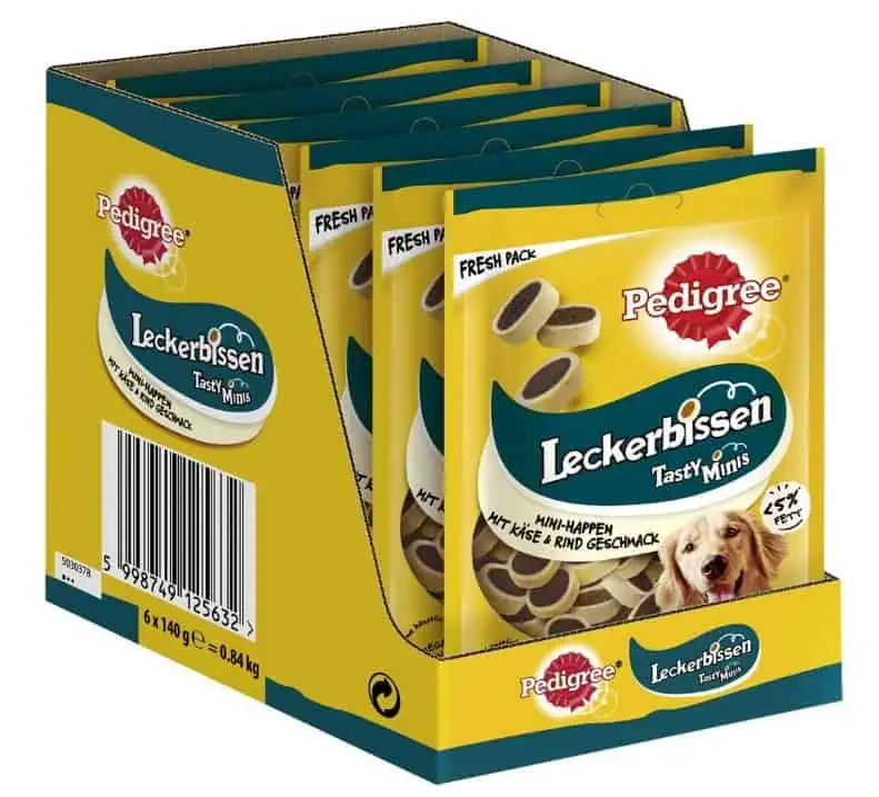 Pedigree Hundesnacks Leckerbissen Mini–Happen, 6er Pack, 6x140g – mit Rind– und Käsegeschmack ab 6,16 € inkl. Prime-Versand (statt 11,20 €)