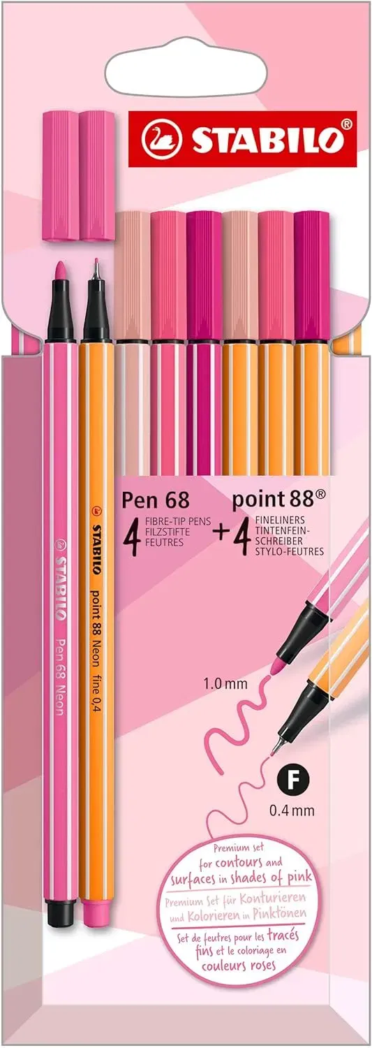 Premium-Filzstifte &Amp; Fineliner - Stabilo Pen 68 &Amp; Stabilo Point 88 - Shades Of Pink - 8Er Pack