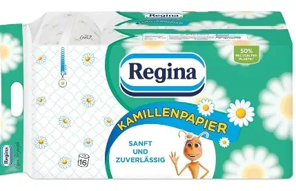 Regina Kamillenpapier 3-lagiges Toilettenpapier – 16-Rollen-Packung, 150 Blatt pro Rolle ab 3,99 € inkl. Prime-Versand