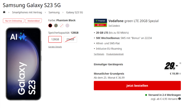 Samsung Galaxy S23 5G + freenet Vodafone green LTE 20 GB