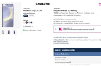 Samsung Galaxy S24 + Intenso Powerbank SLIM XS5000 + Telekom Magenta Mobil S 10 GB LTE