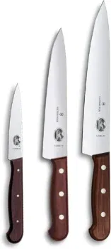 Victorinox Wood Messerset 3-tlg., Profi Tranchier-Set, gerader Schliff, Extra Scharf, Edler Holzgriff