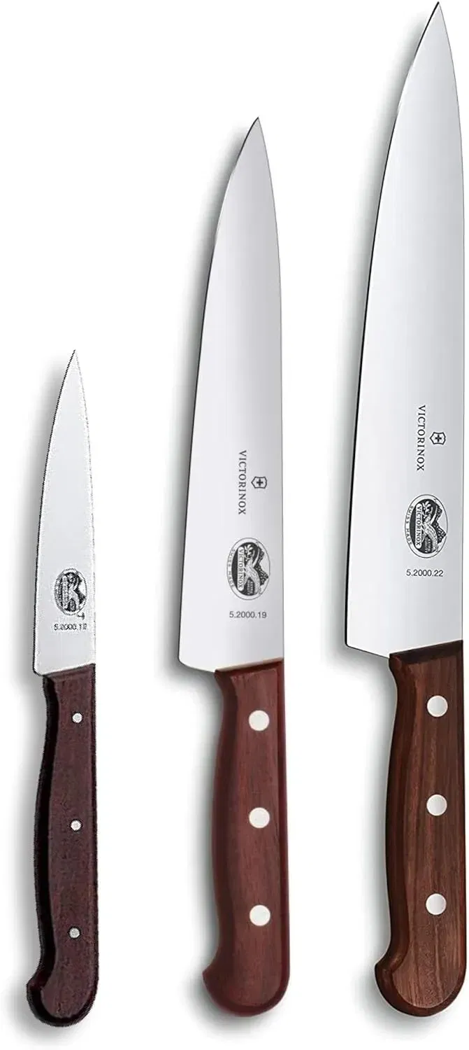 Victorinox Wood Messerset 3-Tlg., Profi Tranchier-Set, Gerader Schliff, Extra Scharf, Edler Holzgriff