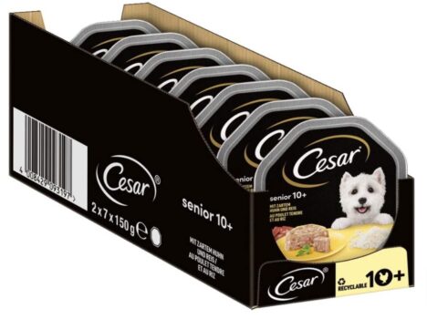 Cesar-Hundefutter-Nassfutter-Senior-10-mit-zartem-Huhn-und-Reis-in-Gelee-14-Schalen-14-x-150g-Amazon-de-Haustier