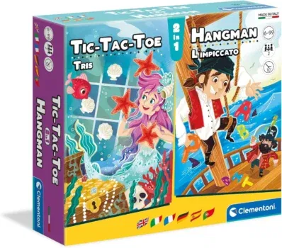 Clementoni 16304 Familienspiele – 2 in 1 Tic-Tac-Toe + Galgenmännchen