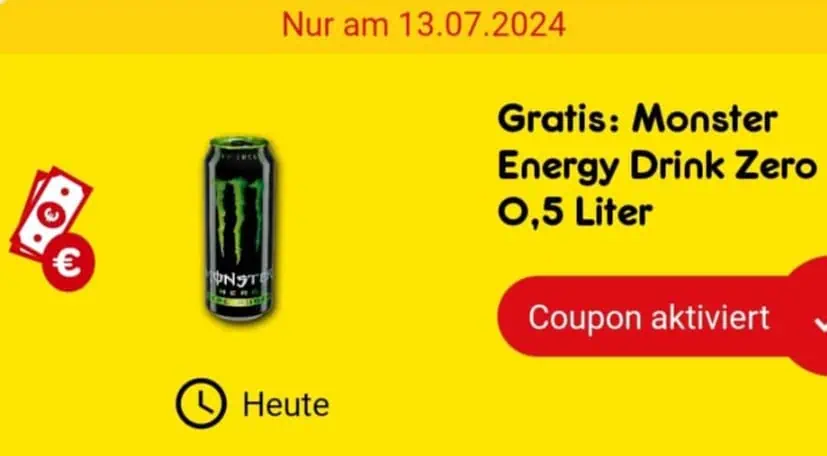 Gratis Monster Energy Drink Zero in der Netto MD App