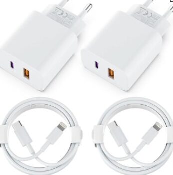 Handy-Ladegerät-2-Pack-2Port-PD-QC-Schnellladegerät-mit-Lightning-Ladekabel