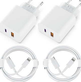 Handy-Ladegerät-2-Pack-2Port-Pd-Qc-Schnellladegerät-Mit-Lightning-Ladekabel